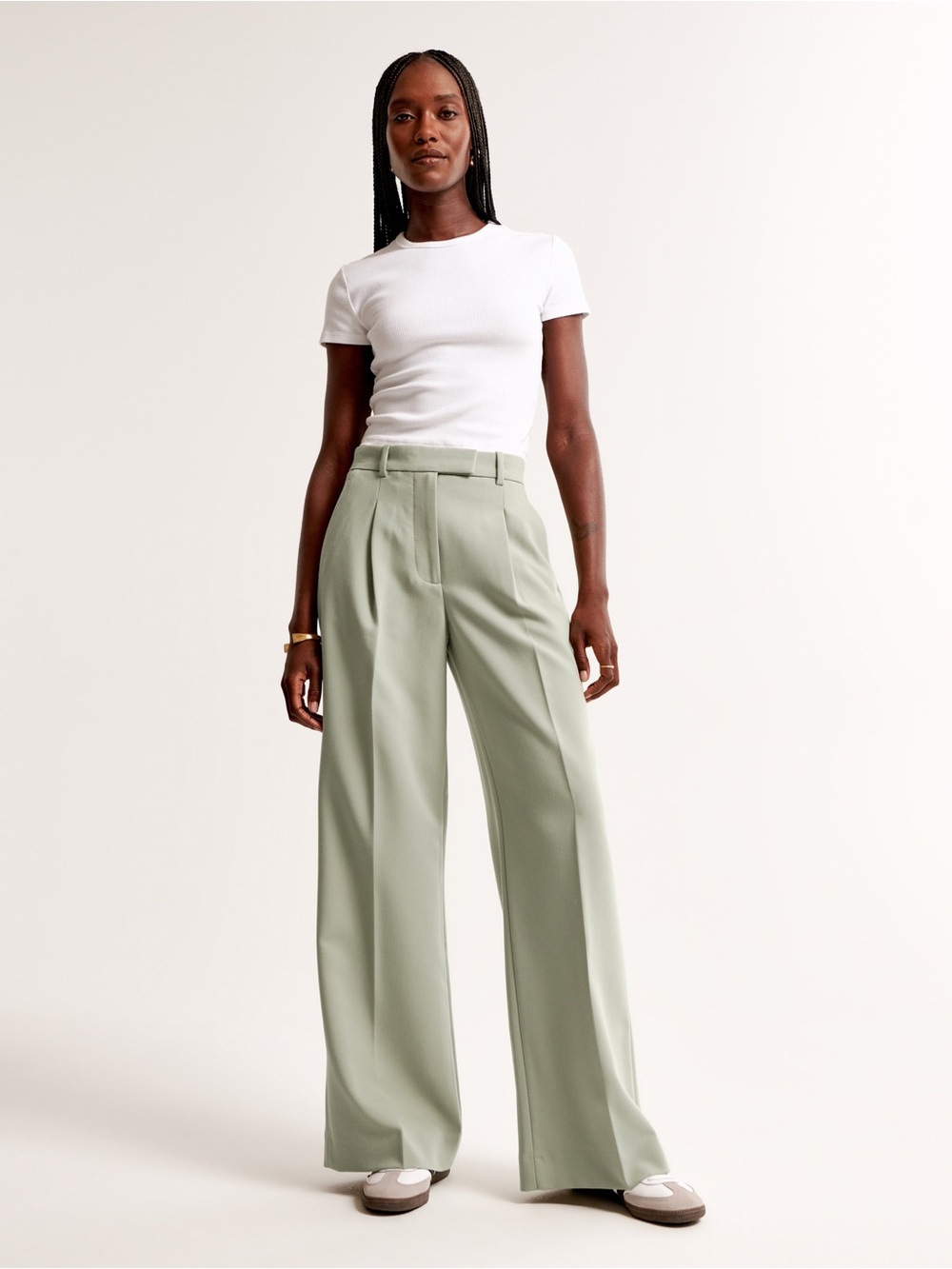 Abercrombie Wide Leg High-Waist Trousers in Sage Green
